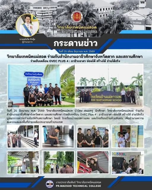 โครงการอาชีวอาสา ตรวจสอบระบบไฟฟ้าอาคารเรียนอุปกรณ์เครื่องใช้ไฟฟ้าและตรวจสอบระบบเครื่องทำน้ำเย็นโรงเรียนบ้านแม่ตาแพะ ตำบลแม่ตาว อำเภอแม่สอด